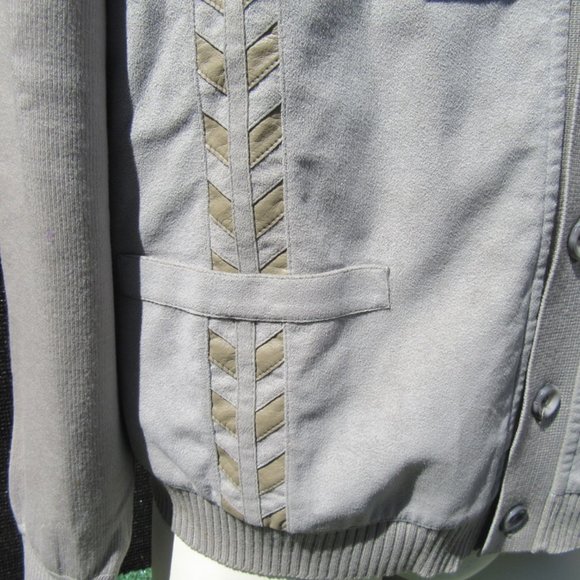 Vintage St. Croix Knits Suede & Wool Gray Grandpa Sweater Cardigan Size XL - Picture 2 of 8